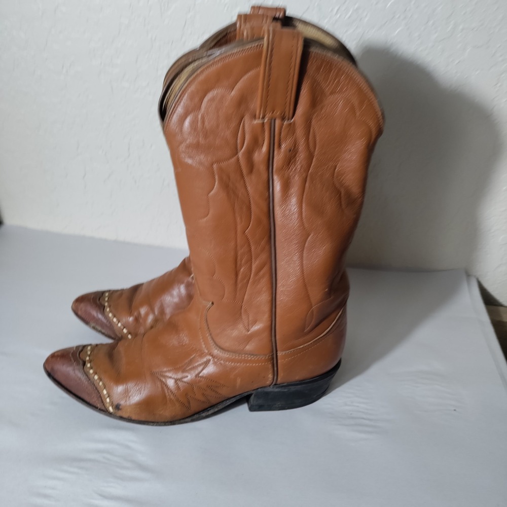 1980s *BLACK LABEL TONY LAMA* Tan Leather Lizard Skin Cap Toe Boots Sz 7 A VTG